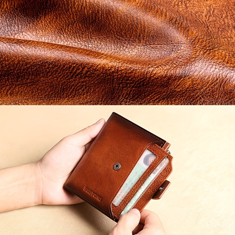 BANYANU Mens Genuine Leather Wallet Slim Vertical RFID-Blocking Wallet with Zipper Closure & Multi-Card Storage
