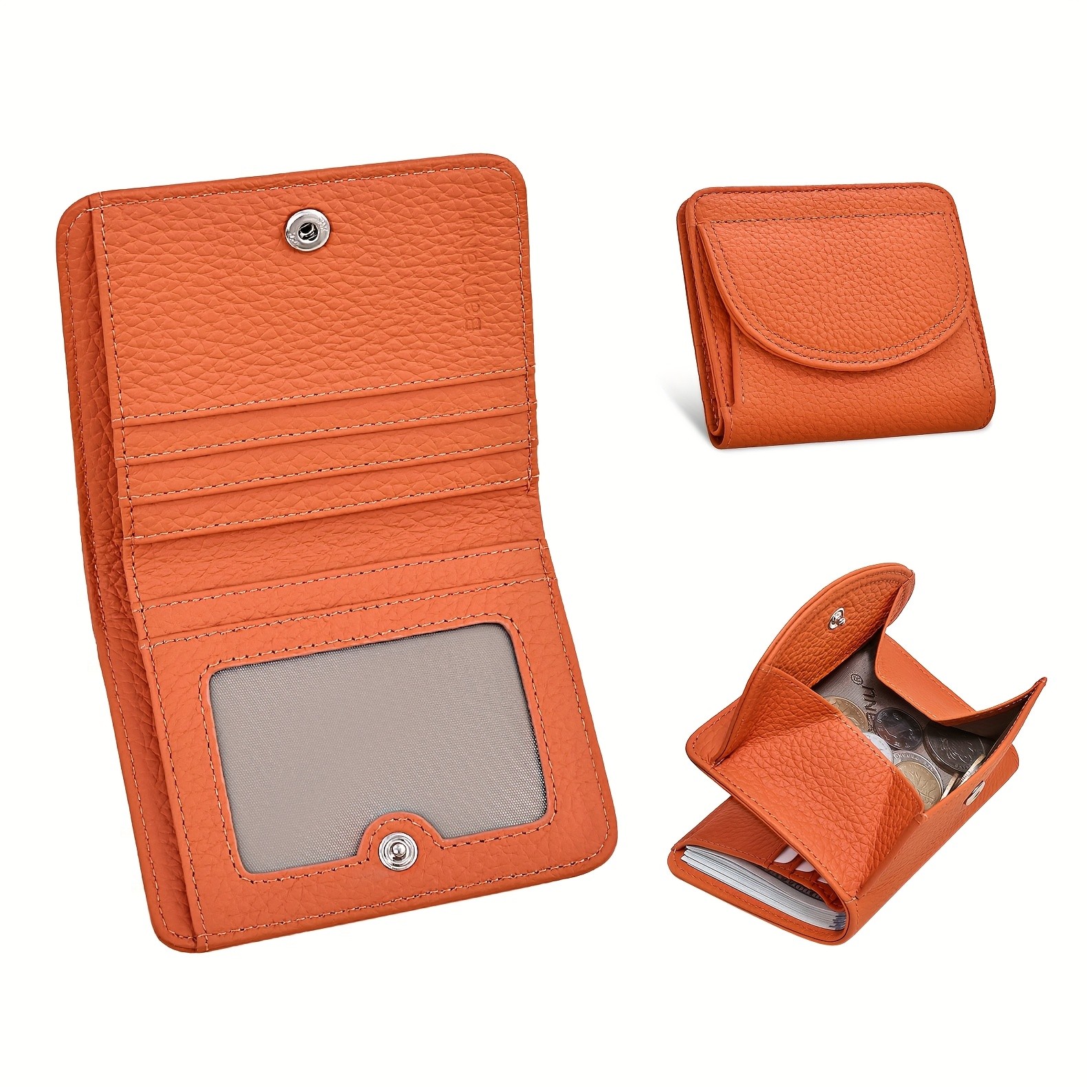 BANYANU Womens Genuine Leather Mini Wallet Set Vintage 6-Card Holder + Coin Purse with Snap Closure