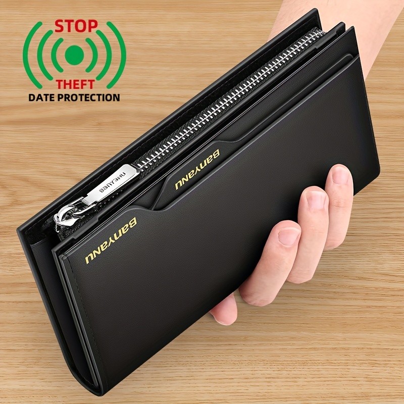 BANYANU Mens Genuine Leather Wallet Large-Capacity Cowhide Clutch with Multi-Card Holder & Drivers License Slot