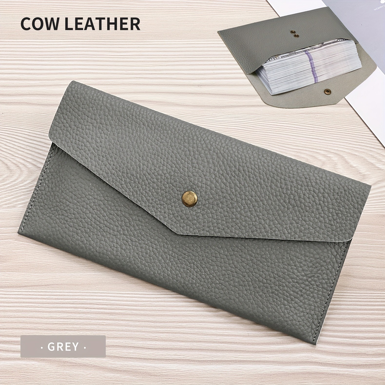 BANYANU Womens Luxury Genuine Leather Wallet Large-Capacity Envelope Purse with Rivet Details