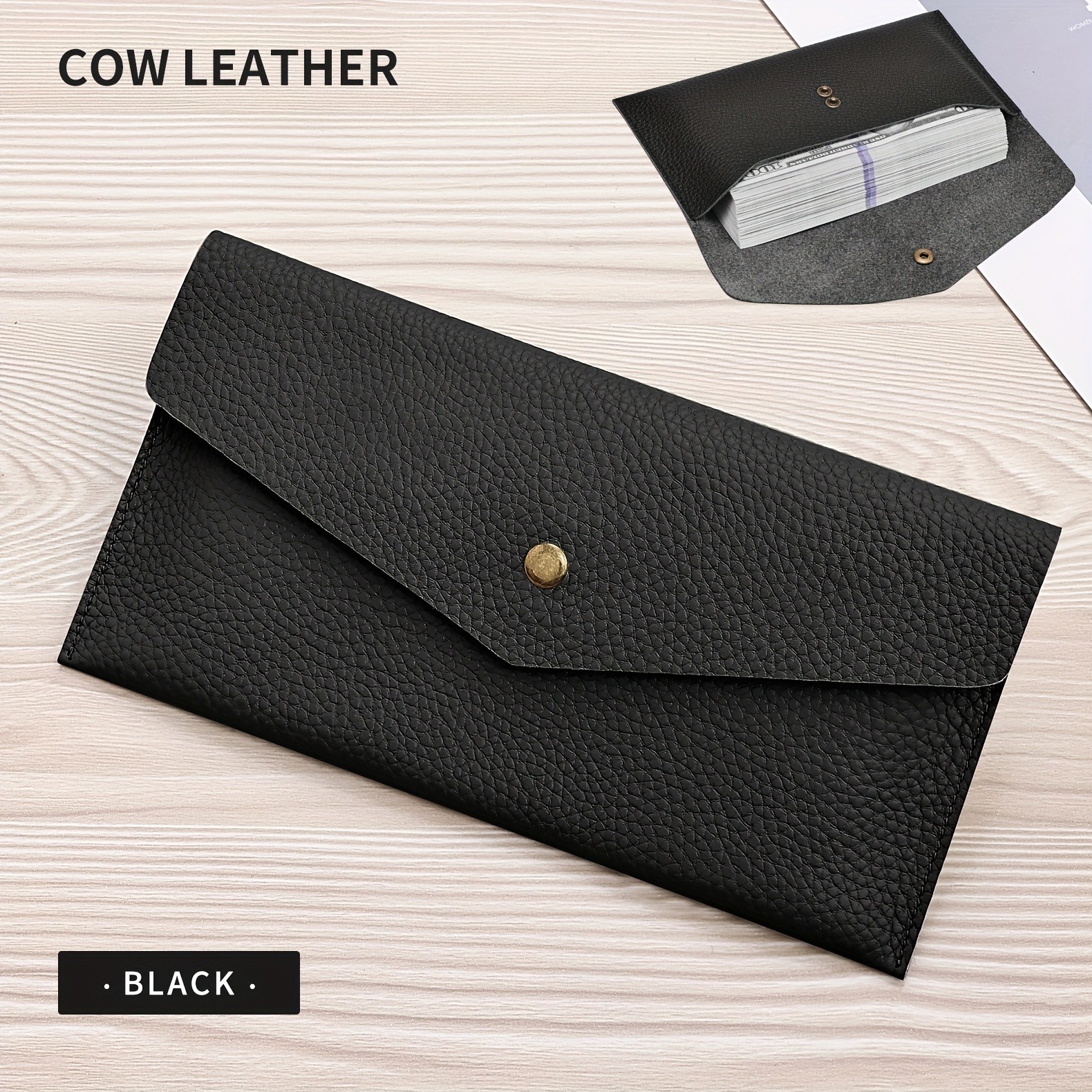 BANYANU Womens Luxury Genuine Leather Wallet Large-Capacity Envelope Purse with Rivet Details