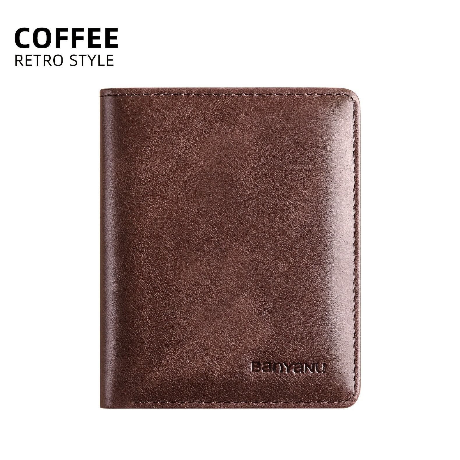 BANYANU Vintage Genuine Leather Mens Wallet Slim Top-Layer Cowhide with Multi-Card Holder & Secure Snap Closure