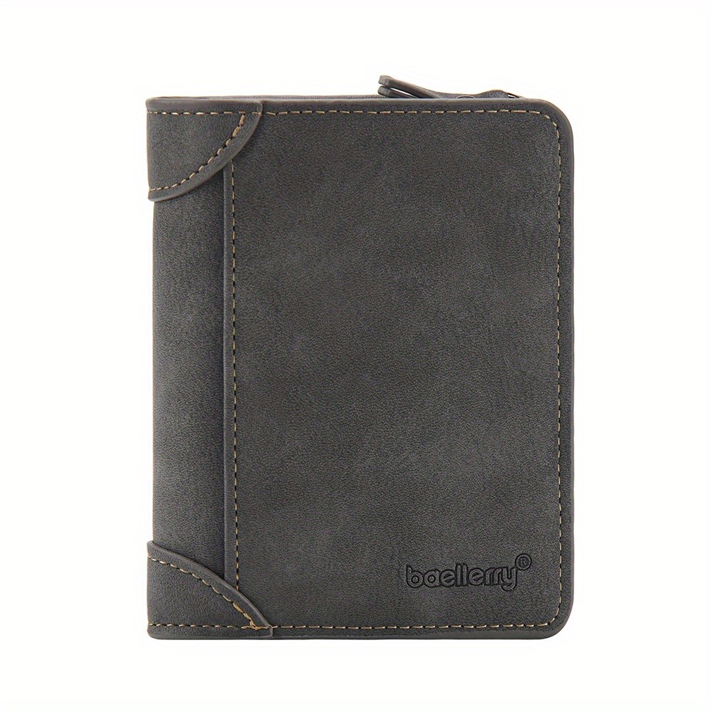 BAELLERRY Mens 13-Card Vintage Tri-Fold Buckle Wallet  Faux Leather with Zipper Coin Purse