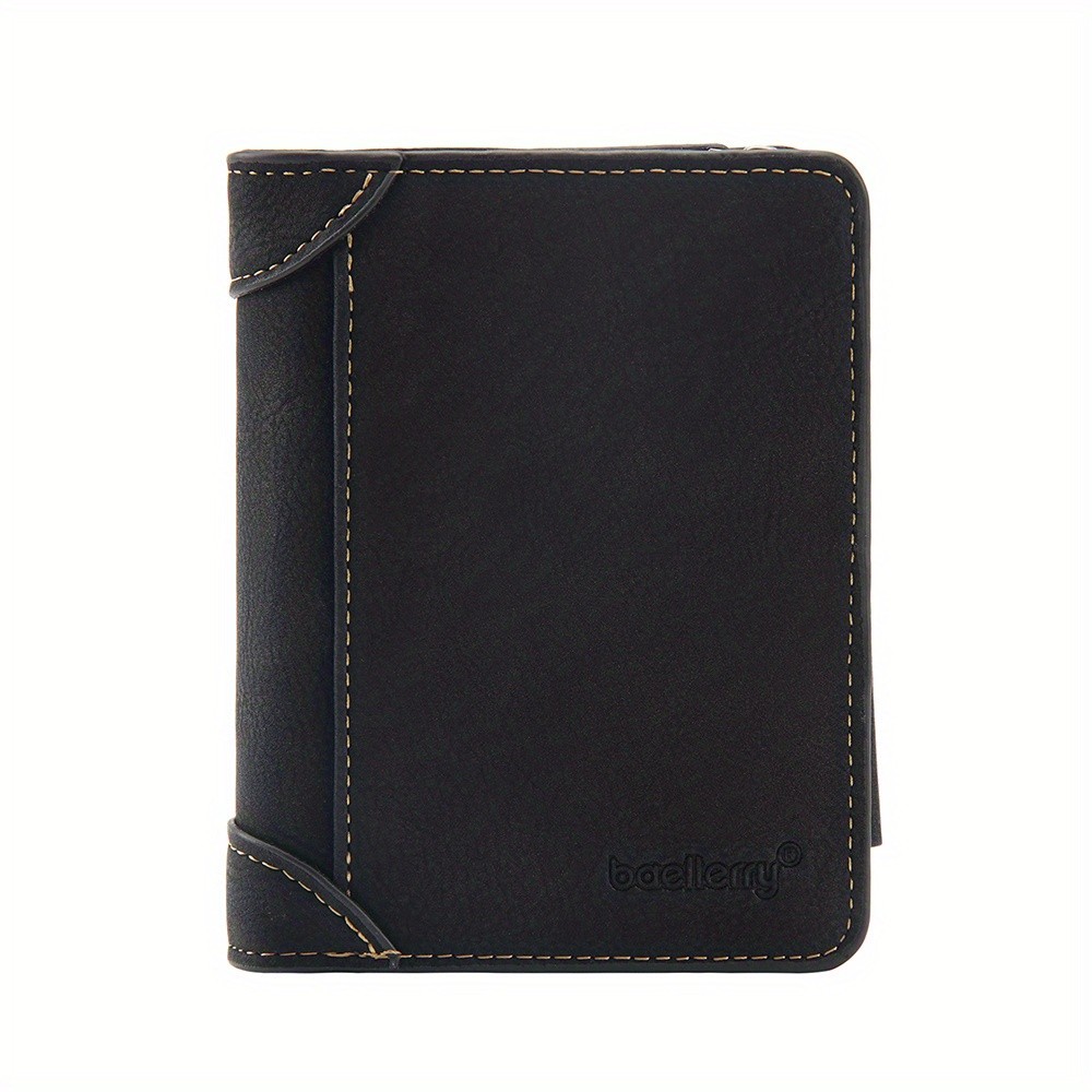 BAELLERRY Mens 13-Card Vintage Tri-Fold Buckle Wallet  Faux Leather with Zipper Coin Purse