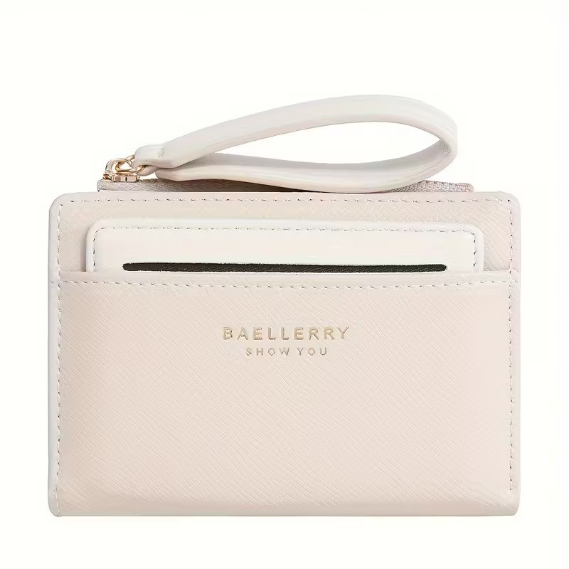 BAELLERRY Womens Simple Small Wallet Solid-Color Short Bi-Fold Wallet with Credit Card Slots & Zipper Coin Purse