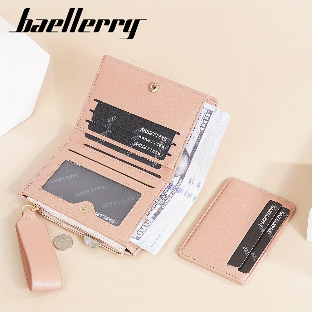 BAELLERRY Womens Simple Small Wallet Solid-Color Short Bi-Fold Wallet with Credit Card Slots & Zipper Coin Purse