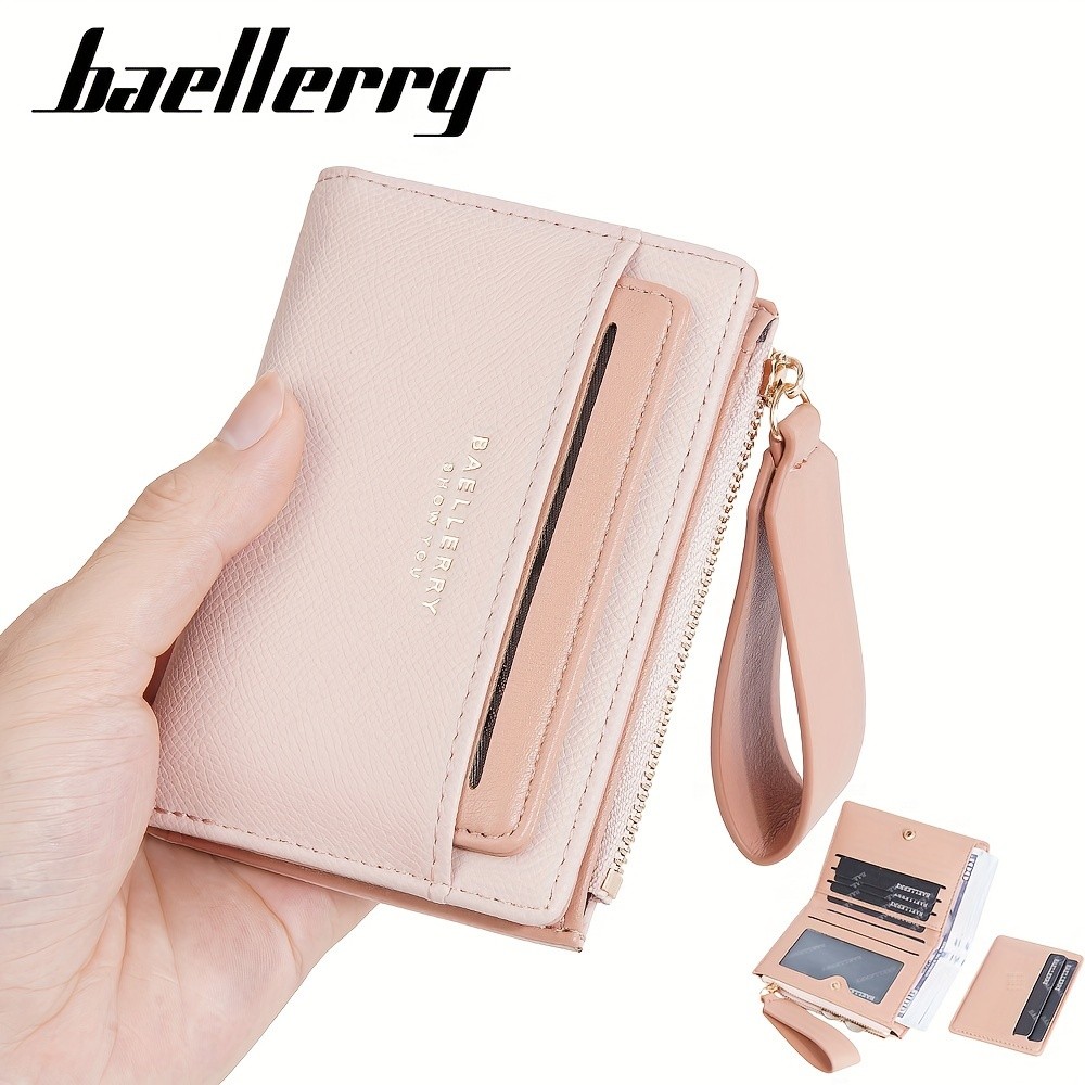 BAELLERRY Womens Simple Small Wallet Solid-Color Short Bi-Fold Wallet with Credit Card Slots & Zipper Coin Purse