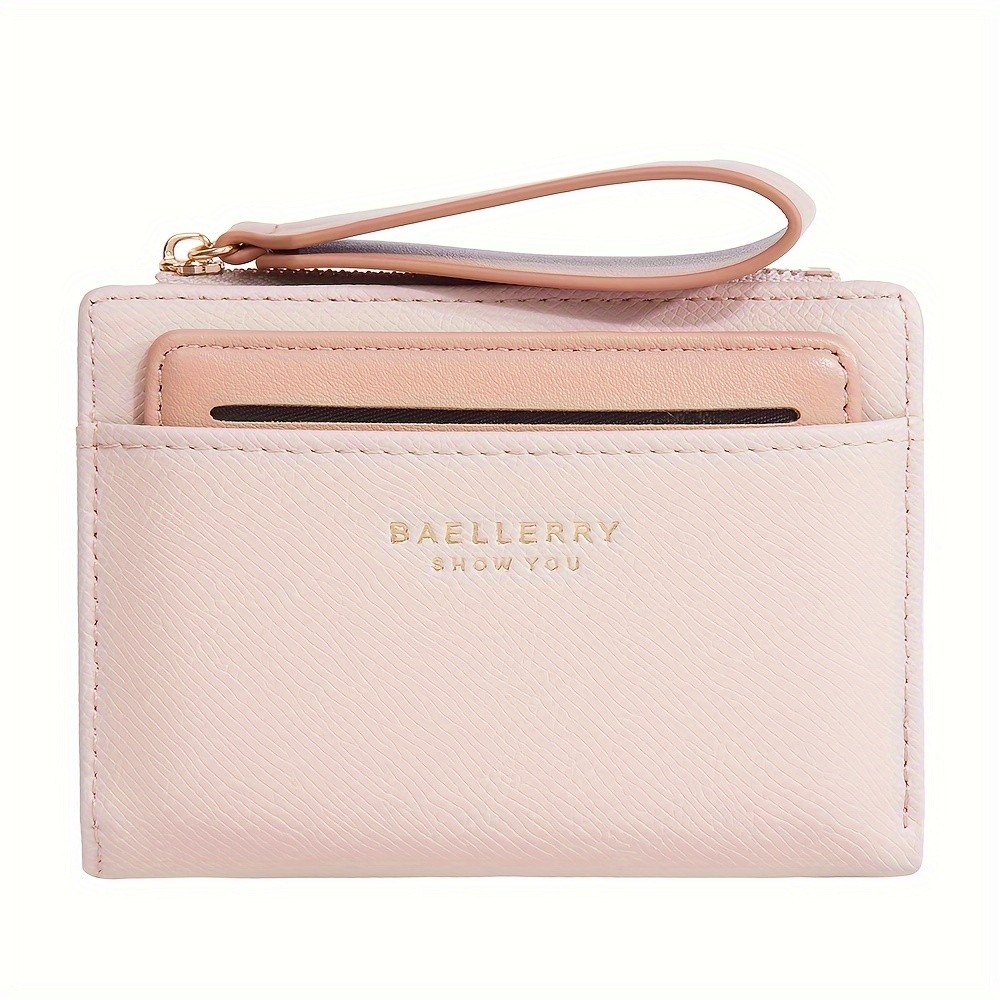 BAELLERRY Womens Simple Small Wallet Solid-Color Short Bi-Fold Wallet with Credit Card Slots & Zipper Coin Purse