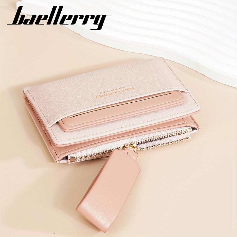 BAELLERRY Womens Simple Small Wallet Solid-Color Short Bi-Fold Wallet with Credit Card Slots & Zipper Coin Purse