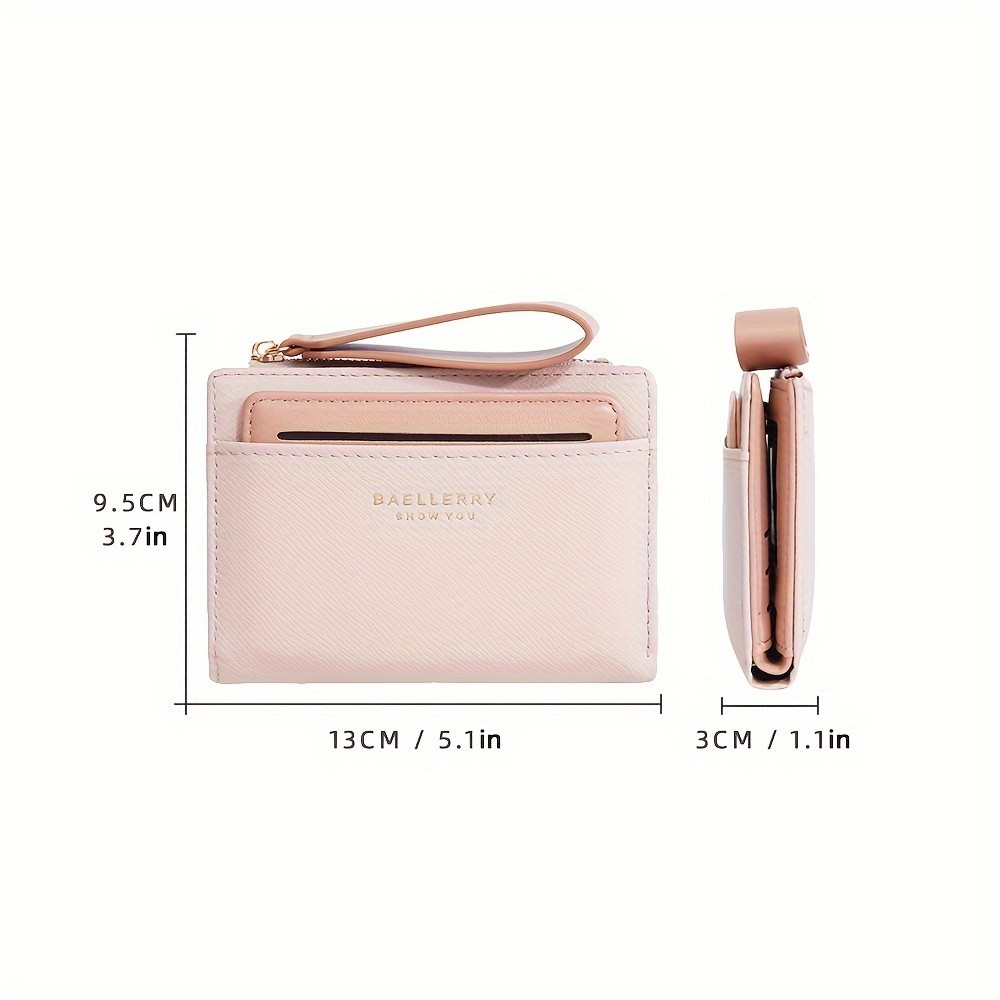 BAELLERRY Womens Simple Small Wallet  Solid-Color Short Bi-Fold Wallet with Credit Card Slots & Zipper Coin Purse