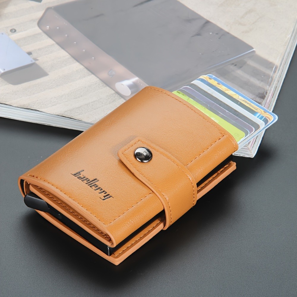 BAELLERRY 14-Card RFID Blocking Wallet Slim Anti-Theft PU Leather Card Holder with Metal Buckle