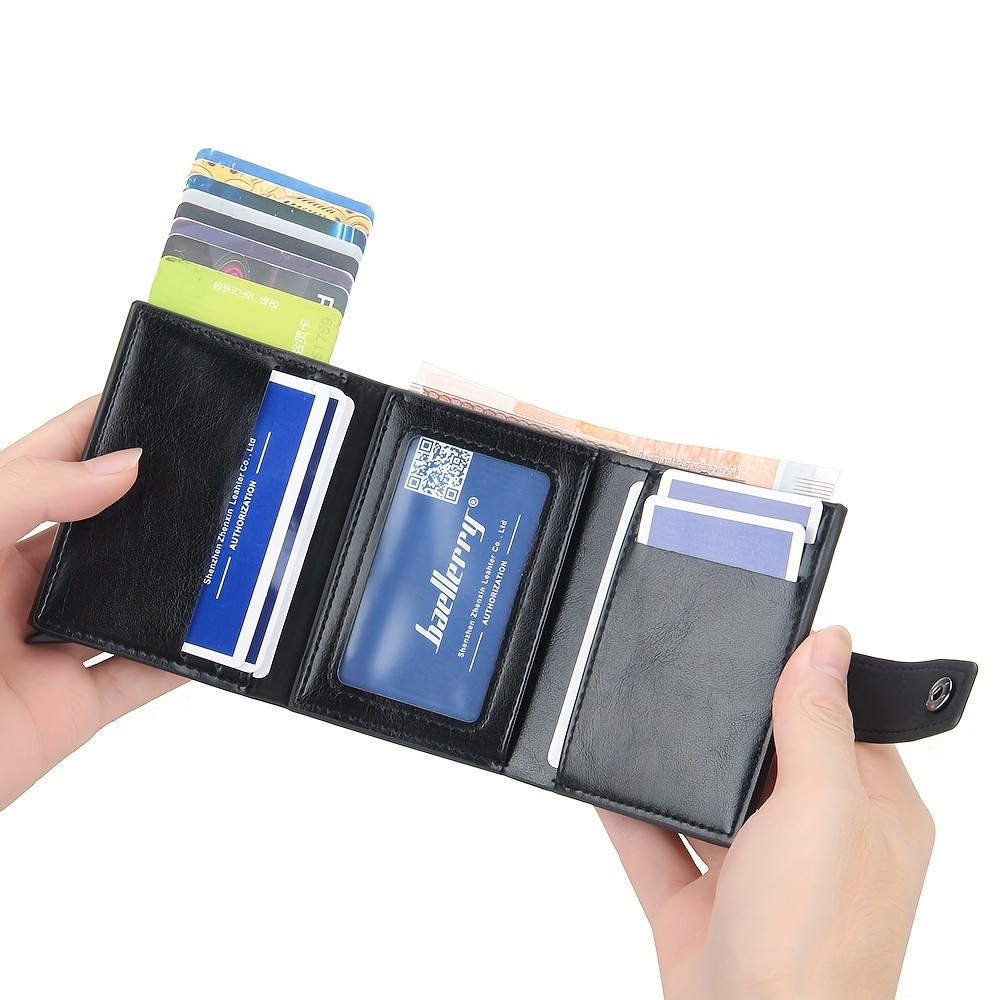 BAELLERRY 14-Card RFID Blocking Wallet  Slim Anti-Theft PU Leather Card Holder with Metal Buckle