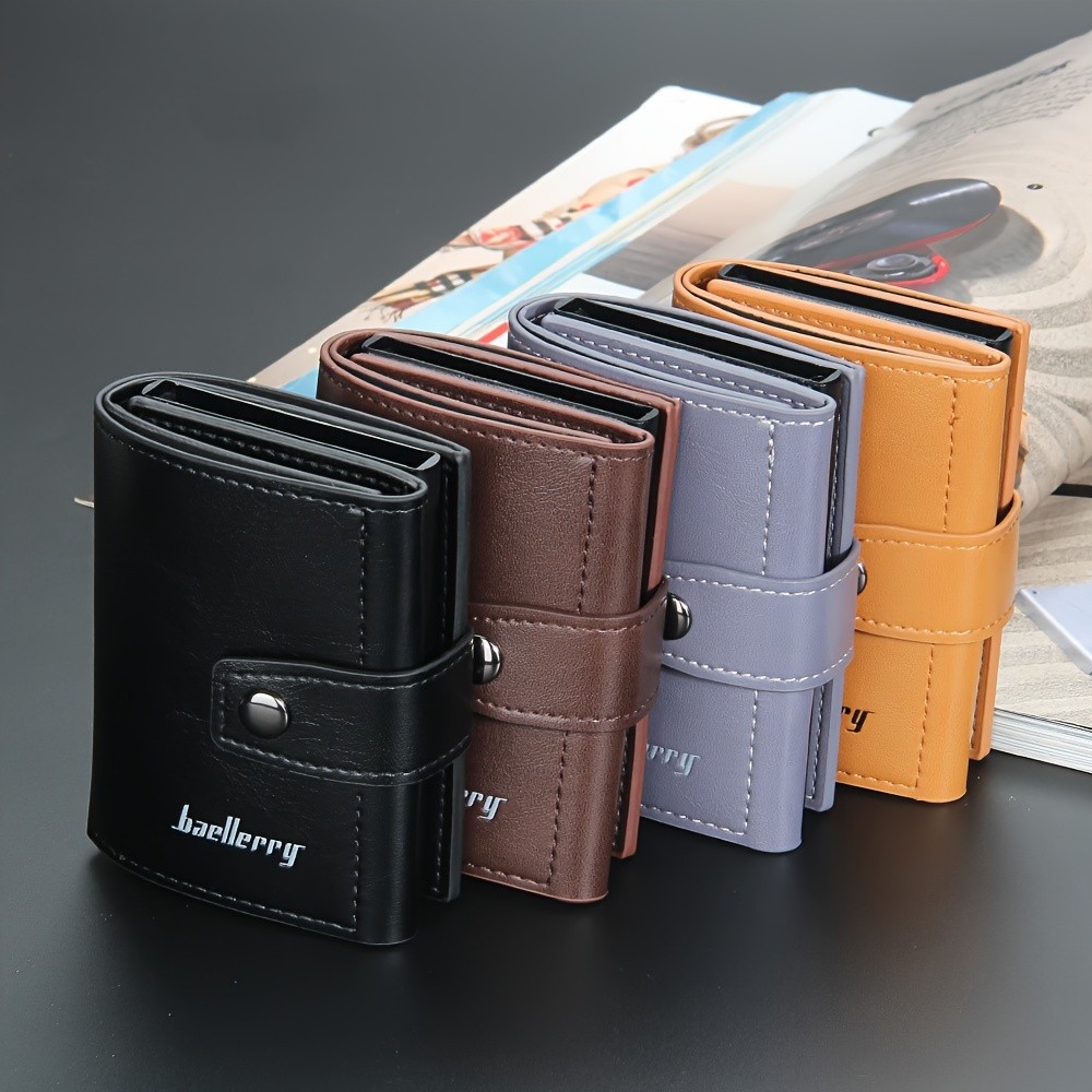BAELLERRY 14-Card RFID Blocking Wallet Slim Anti-Theft PU Leather Card Holder with Metal Buckle