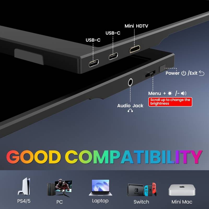 IPRODA 15.6" Portable Monitor Full HD IPS Display for Gaming, Travel & Productivity