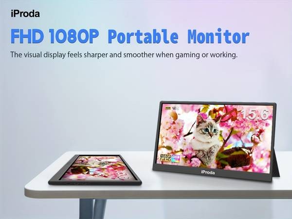 IPRODA 15.6" Portable Monitor Full HD IPS Display for Gaming, Travel & Productivity