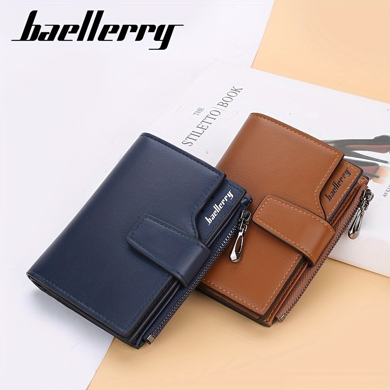 BAELLERRY Minimalist Solid-Color Short Wallet Unisex Casual Coin Purse & Multifunctional Credit Card Holder