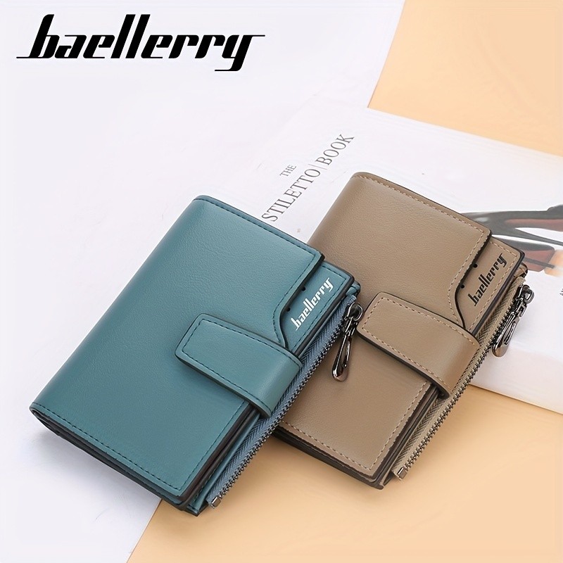BAELLERRY Minimalist Solid-Color Short Wallet Unisex Casual Coin Purse & Multifunctional Credit Card Holder