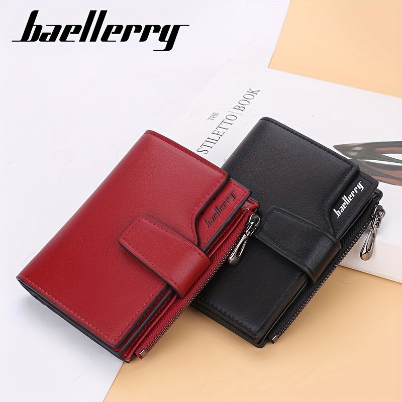 BAELLERRY Minimalist Solid-Color Short Wallet Unisex Casual Coin Purse & Multifunctional Credit Card Holder