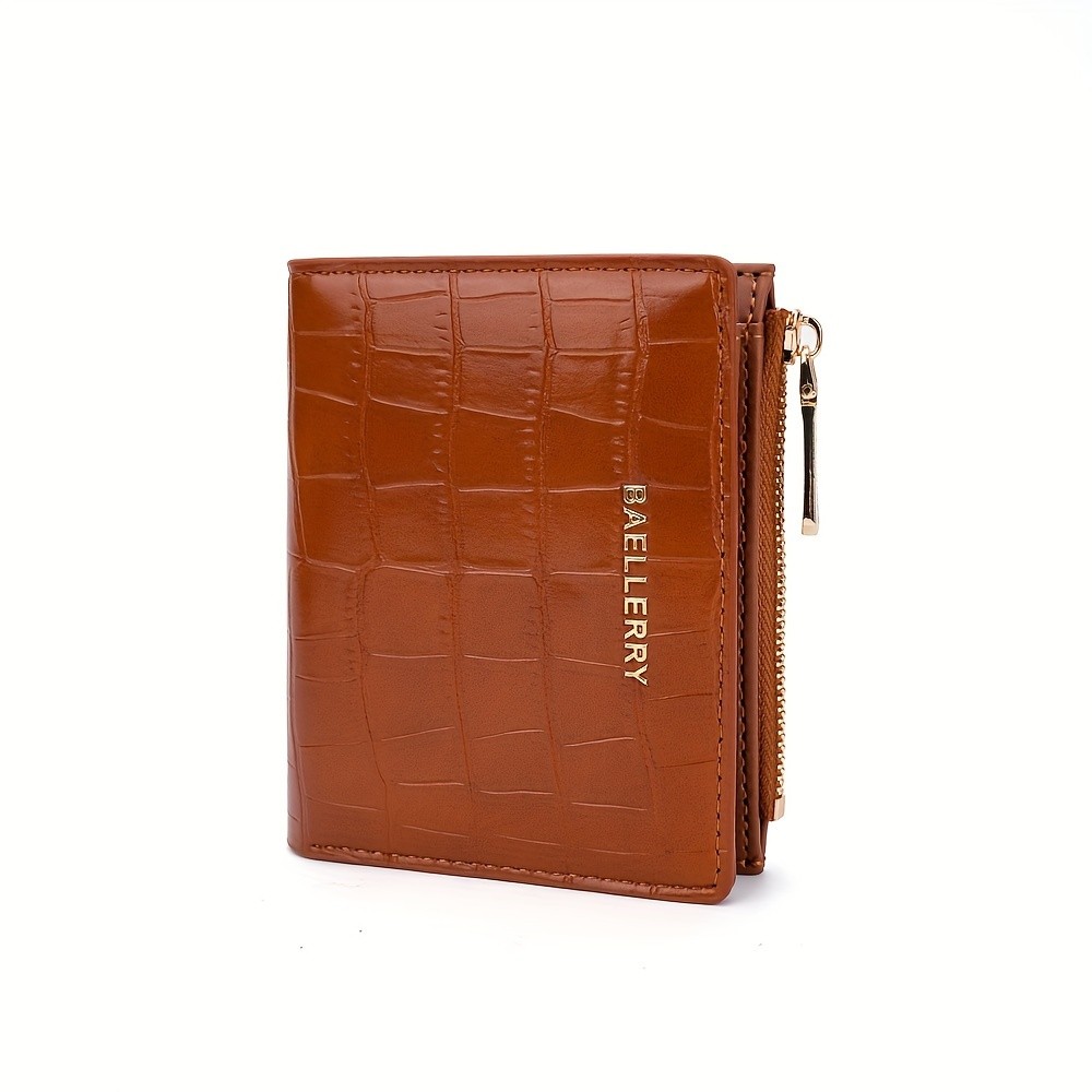 BAELLERRY Womens Compact Wallet Short Embossed Stone-Pattern Wallet with Snap Closure, Zipper Coin Pocket & Credit Card Slots