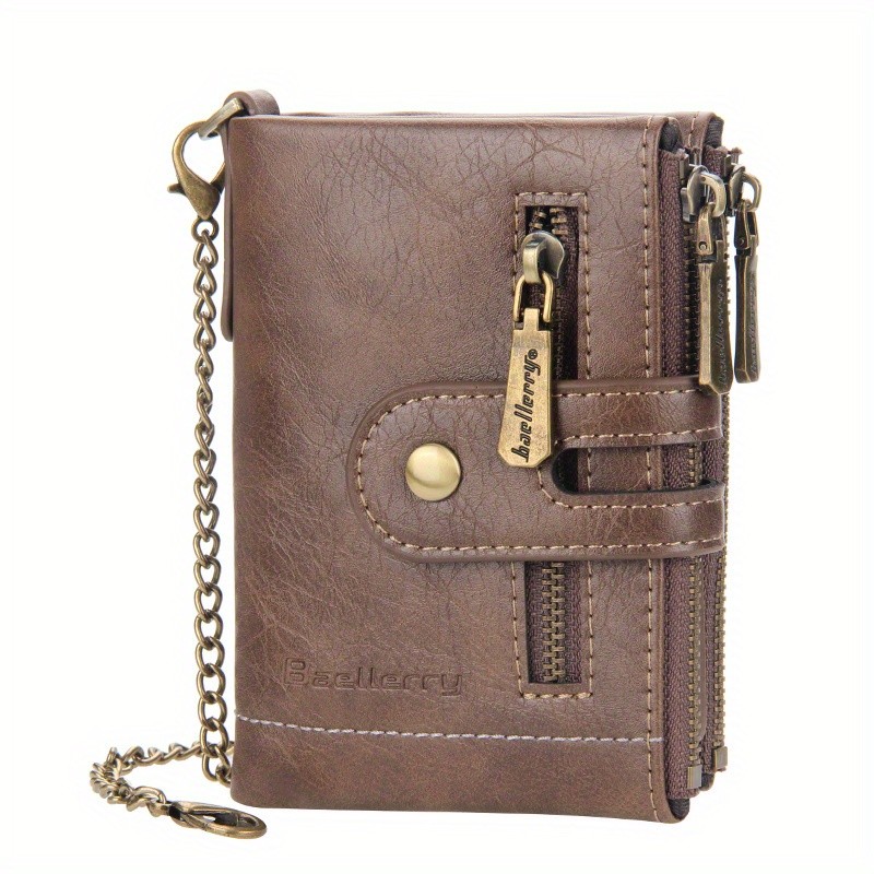 BAELLERRY Mens Business Retro Short Wallet Faux Leather Multi-Card Double-Pull Bank Card Holder