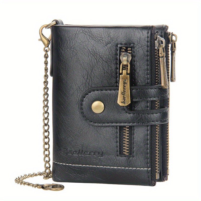 BAELLERRY Mens Business Retro Short Wallet Faux Leather Multi-Card Double-Pull Bank Card Holder