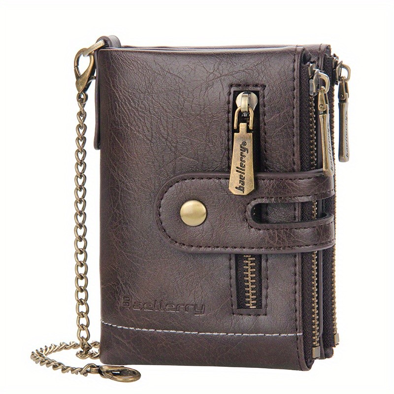 BAELLERRY Mens Business Retro Short Wallet Faux Leather Multi-Card Double-Pull Bank Card Holder