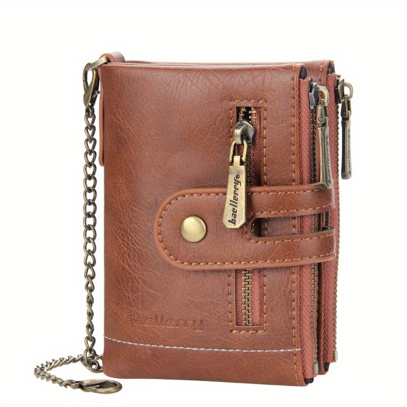 BAELLERRY Mens Business Retro Short Wallet Faux Leather Multi-Card Double-Pull Bank Card Holder