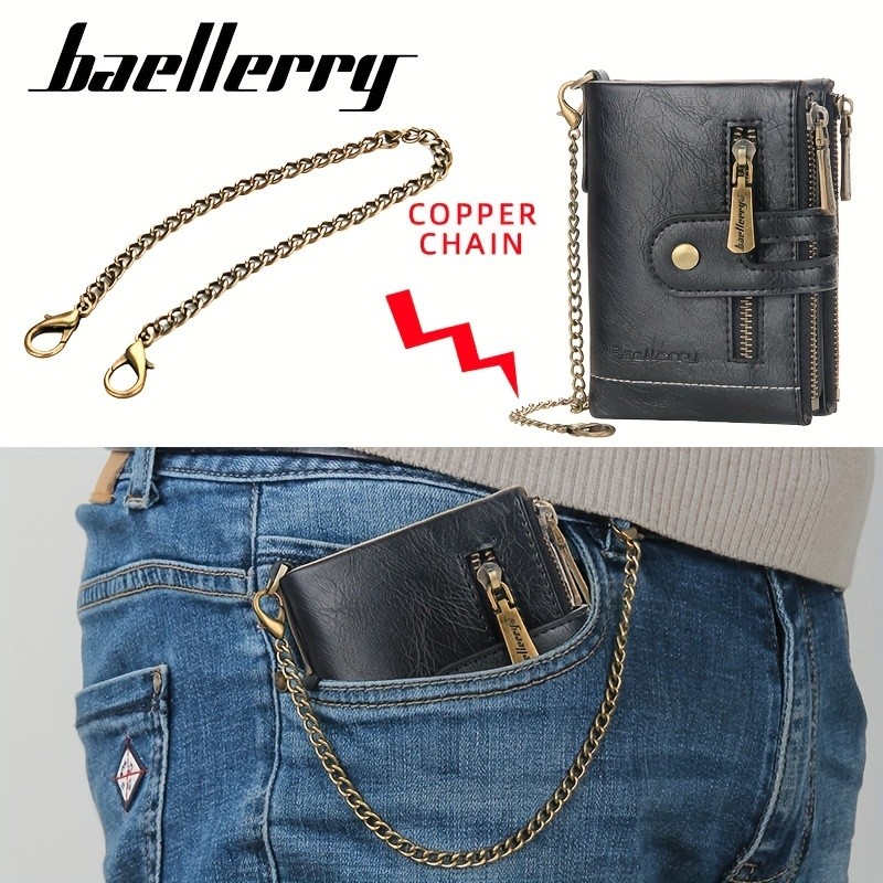 BAELLERRY Mens Business Retro Short Wallet Faux Leather Multi-Card Double-Pull Bank Card Holder