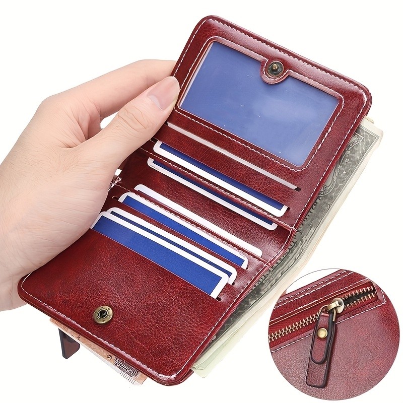 BAELLERRY Womens Slim Wallet IC Magnetic Closure, Double-Fold Billfold, Zipper Coin Pocket & Multi-Card Holder