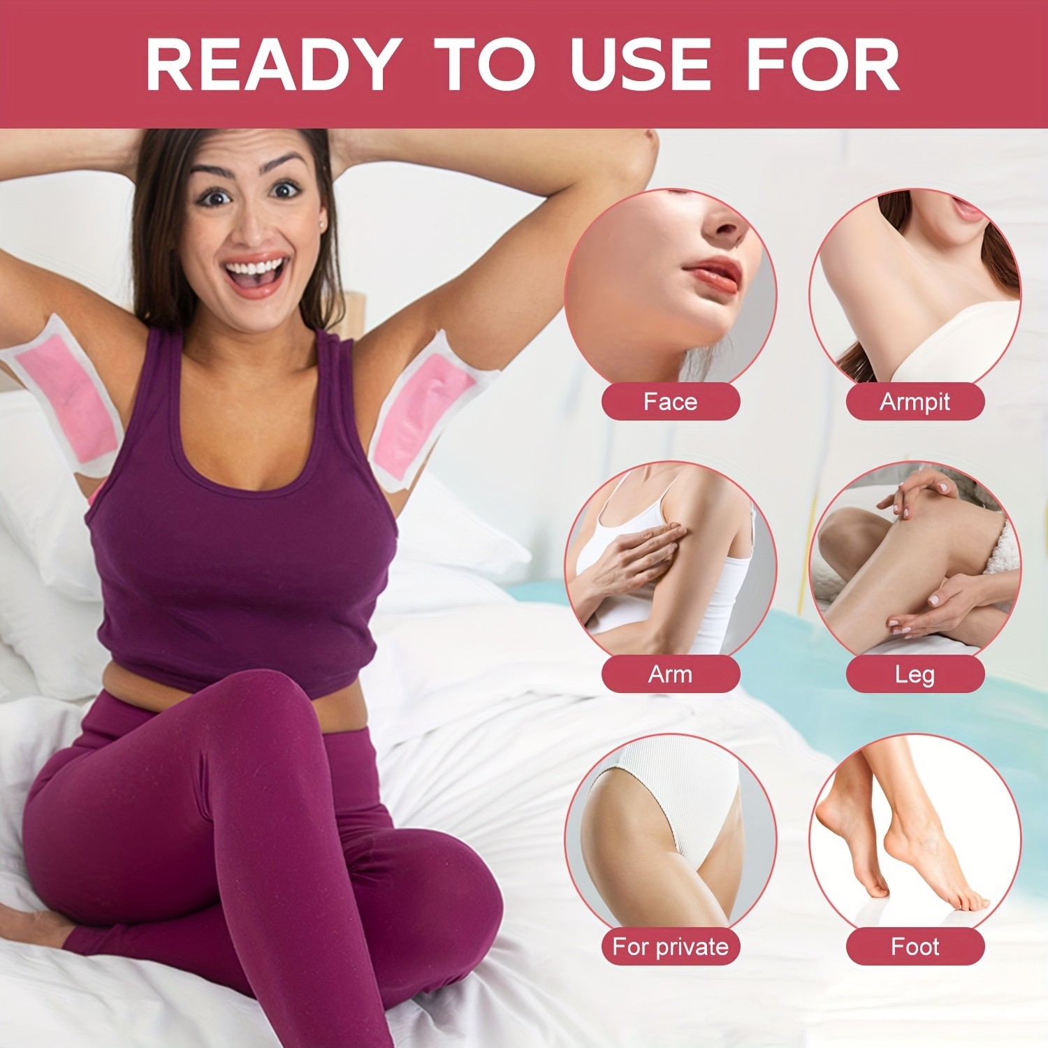 SUMAX Whole Body Wax Strips Kit 40 Watermelon-Infused Double-Sided Strips + 4 Calming Oil Wipes
