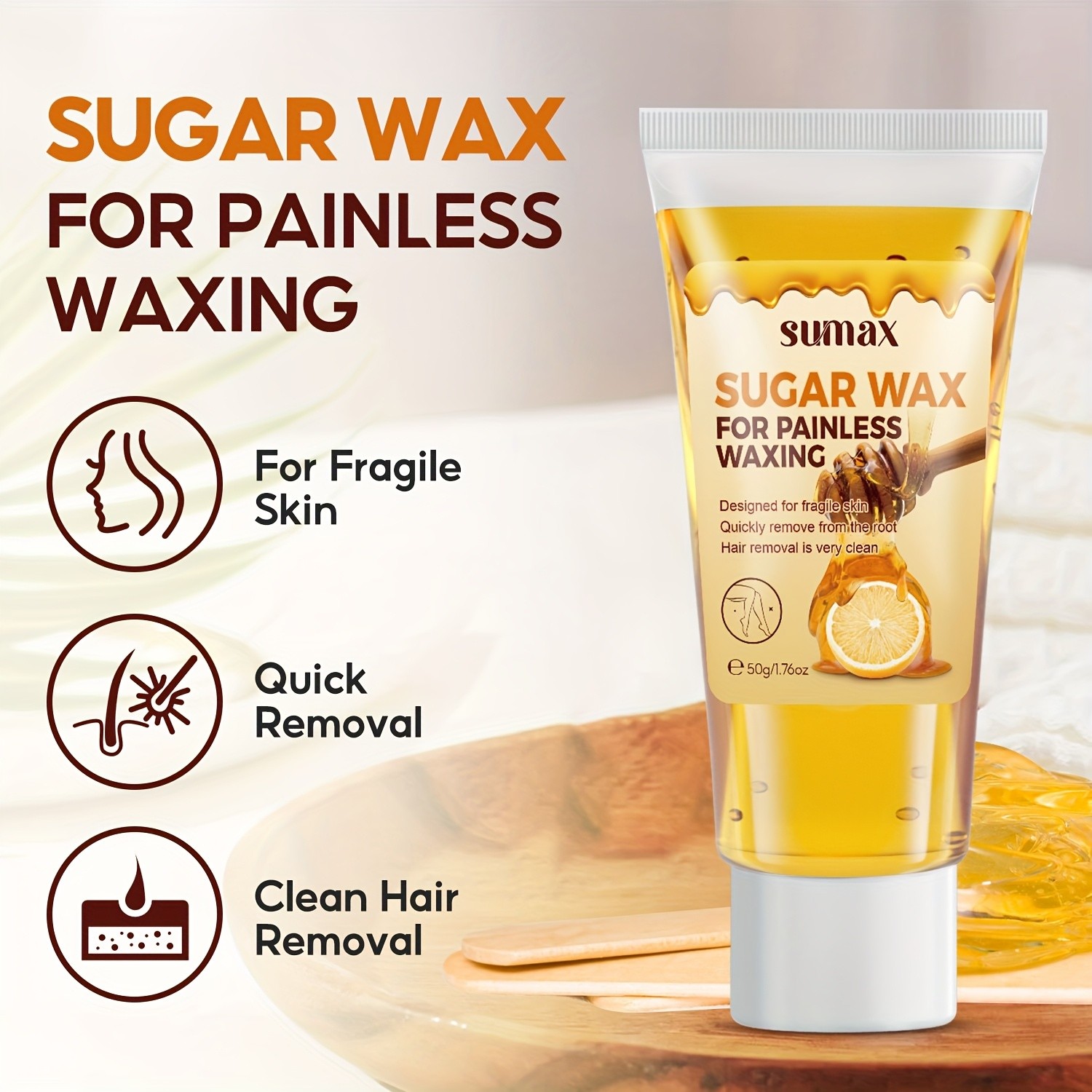 SUMAX Lemon & Honey Hair Removal Wax Gentle 50g Formula with Plant-Based Squalane for Face & Body