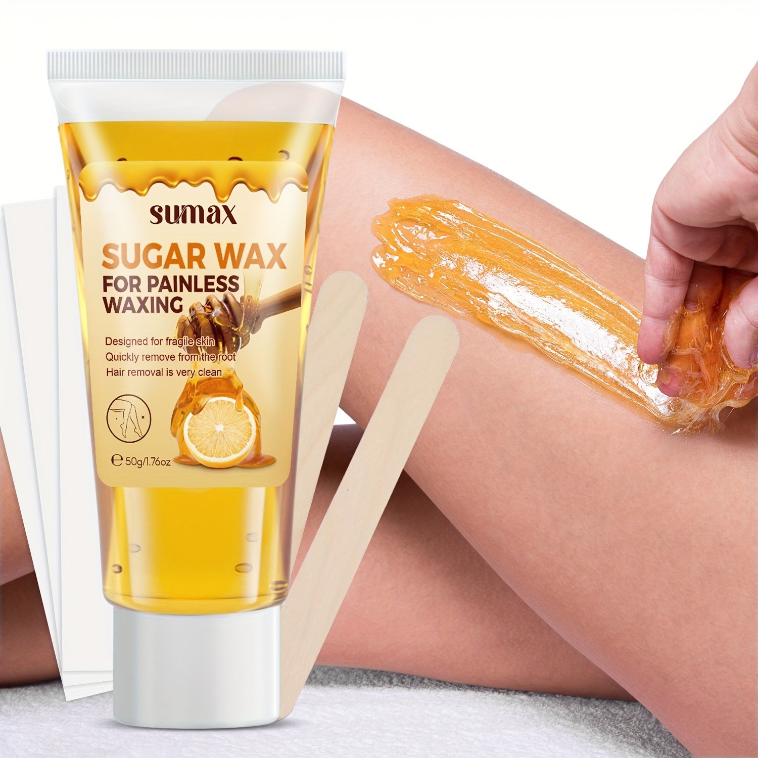 SUMAX Lemon & Honey Hair Removal Wax Gentle 50g Formula with Plant-Based Squalane for Face & Body
