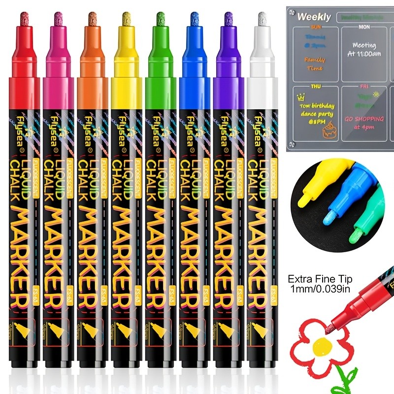FLYSEA 8pcs / 12pcs Neon Chalk Markers Erasable Liquid Chalk Pens for Professional Art & Non-Porous Surfaces