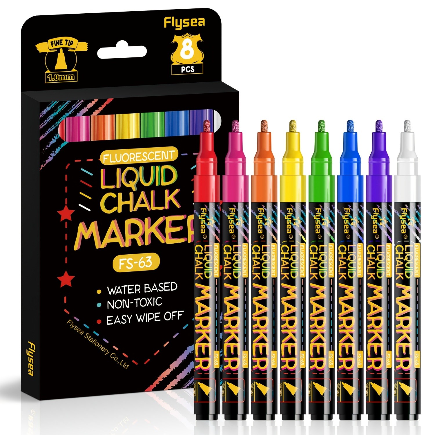 FLYSEA 8pcs / 12pcs Neon Chalk Markers Erasable Liquid Chalk Pens for Professional Art & Non-Porous Surfaces