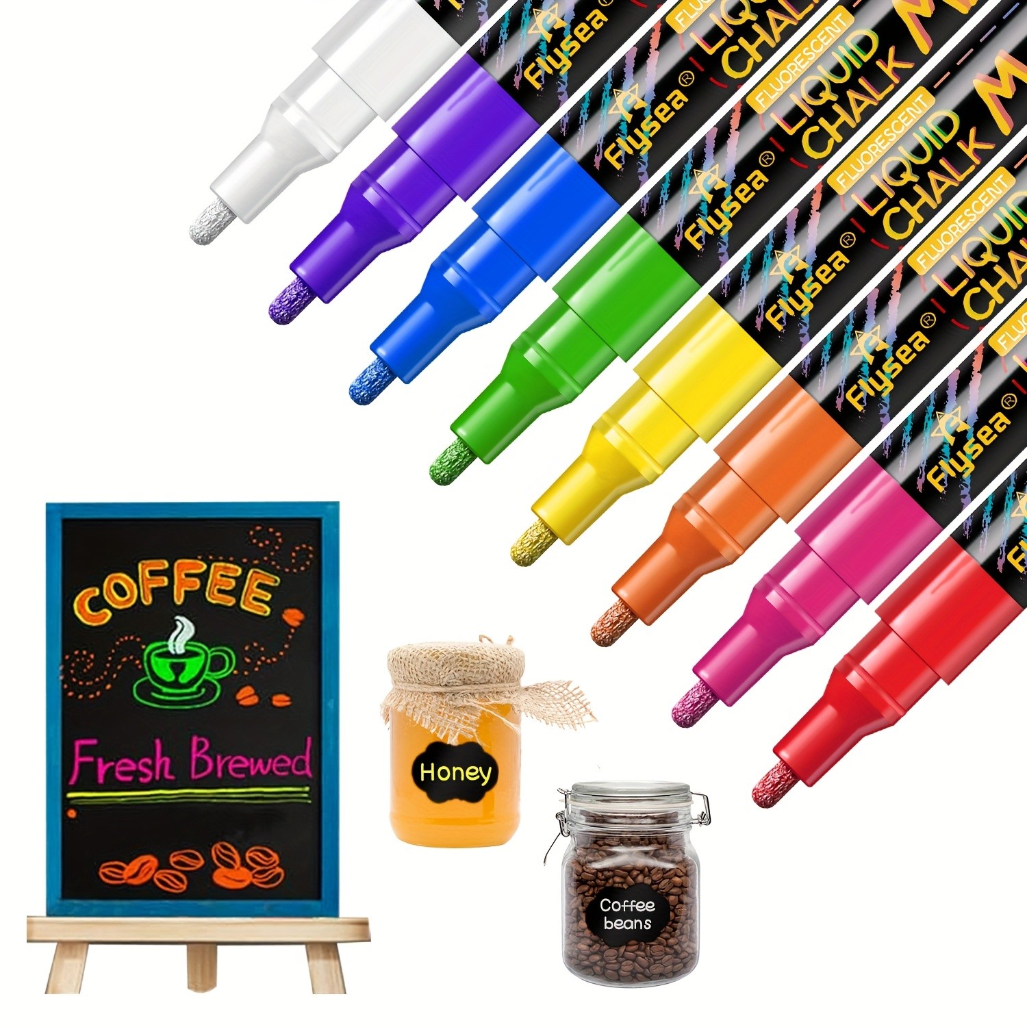FLYSEA 8pcs / 12pcs Neon Chalk Markers Erasable Liquid Chalk Pens for Professional Art & Non-Porous Surfaces
