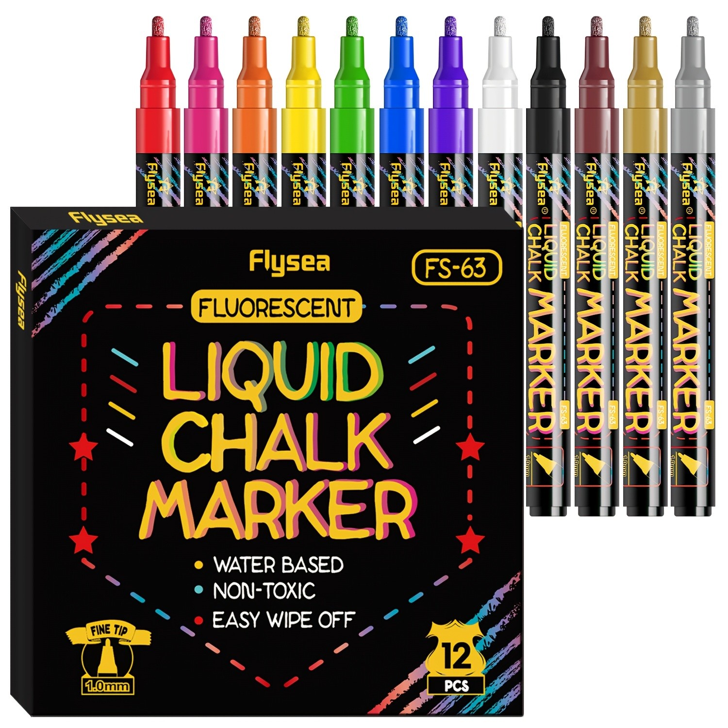 FLYSEA 8pcs / 12pcs Neon Chalk Markers Erasable Liquid Chalk Pens for Professional Art & Non-Porous Surfaces