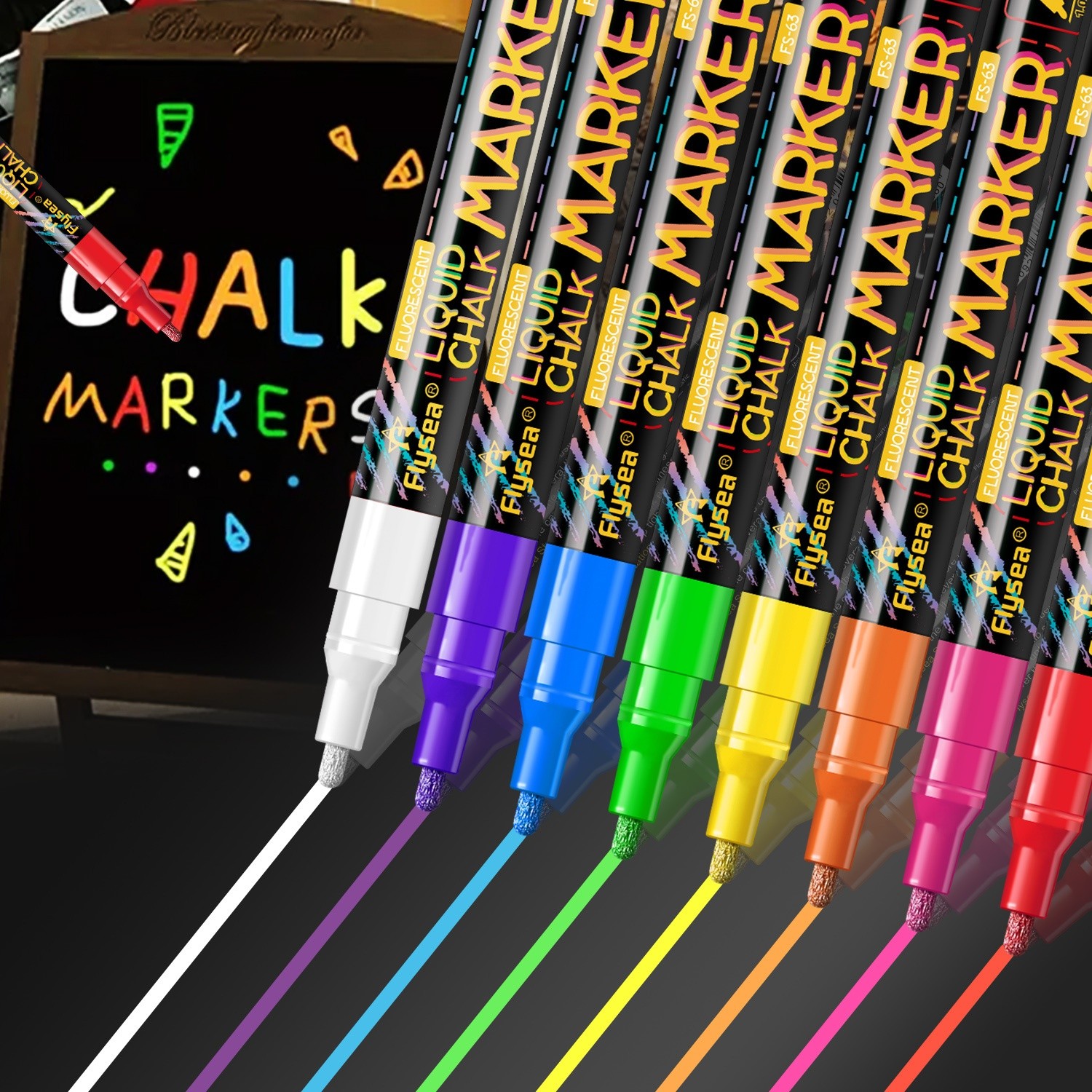 FLYSEA 8pcs / 12pcs Neon Chalk Markers Erasable Liquid Chalk Pens for Professional Art & Non-Porous Surfaces
