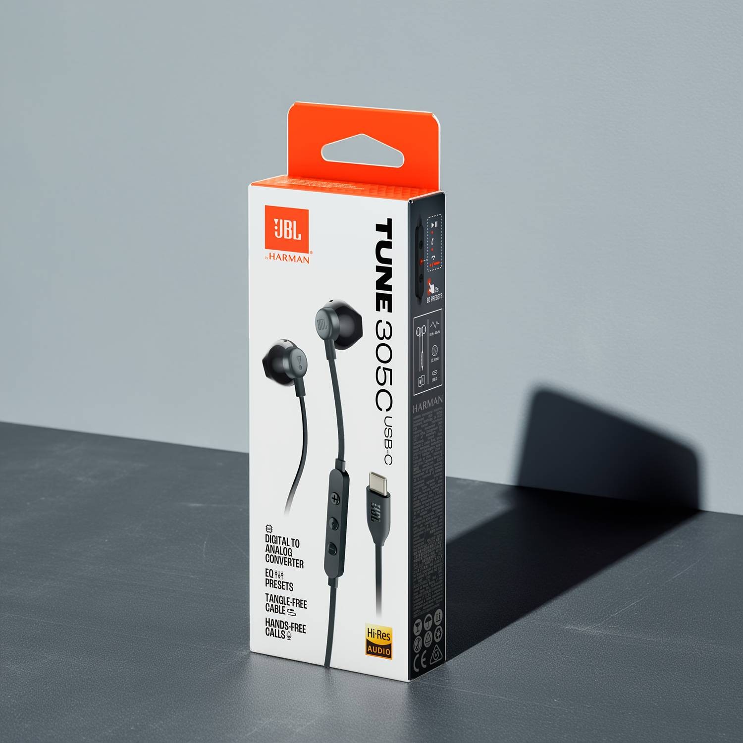 JBL TUNE305C Wireless-Inspired USB-C Headphones Noise Cancelling, Type-C Quick Charge & Sleek Orange Design