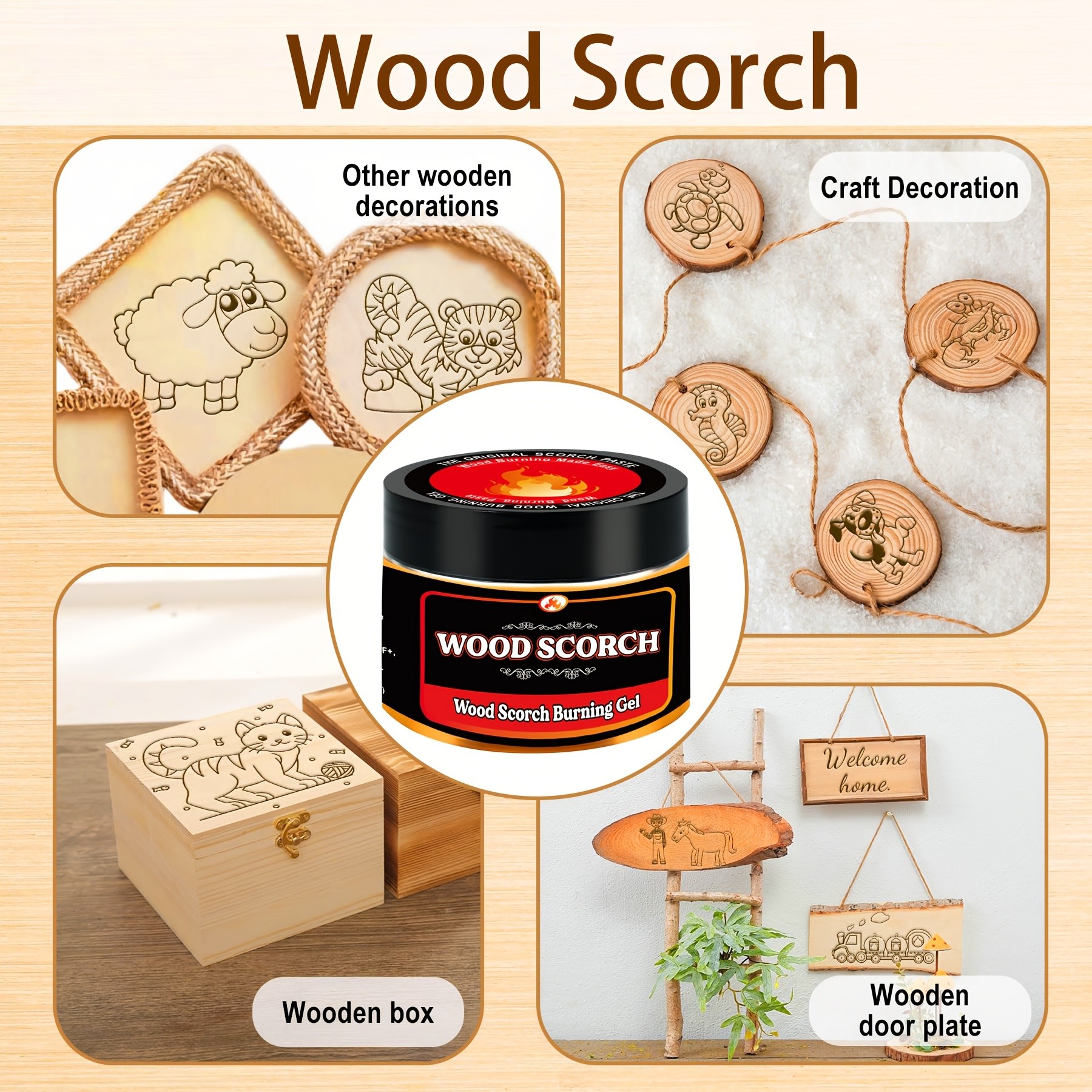 FLYSEA Scorch Burning Gel 4oz (120ml) Easy DIY Craft Gel for Wood Branding, Stenciling & Detailed Art Patterns