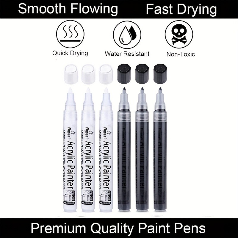 FLYSEA 6pcs Waterproof Water-Based Acrylic Paint Markers Heavy-Duty Vibrant Paint Pens for Rock, Ceramic, Glass, Wood & Plastic