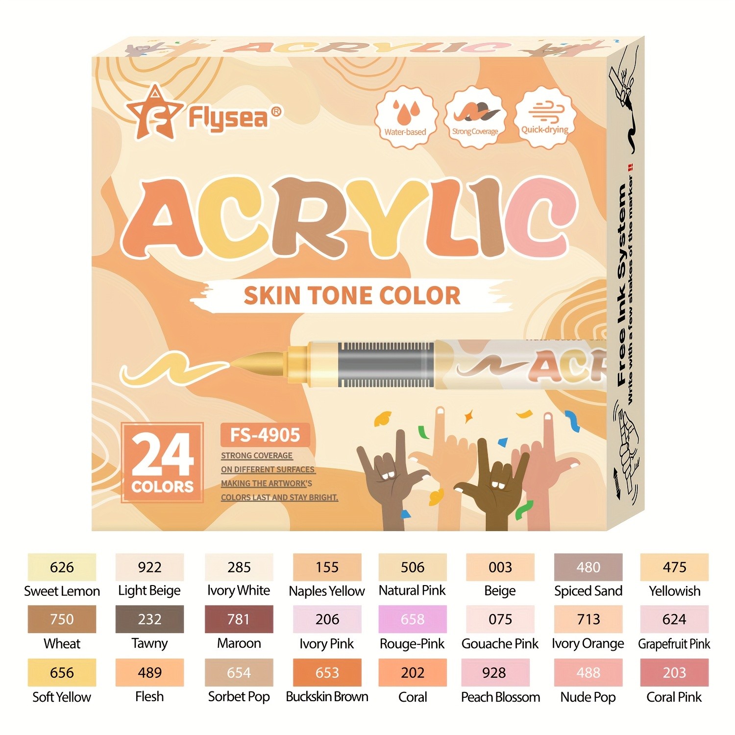 FLYSEA 24/36 Colors Acrylic Marker Set Vibrant Water-Based Brush Pens for Professional Painting & Creative Projects