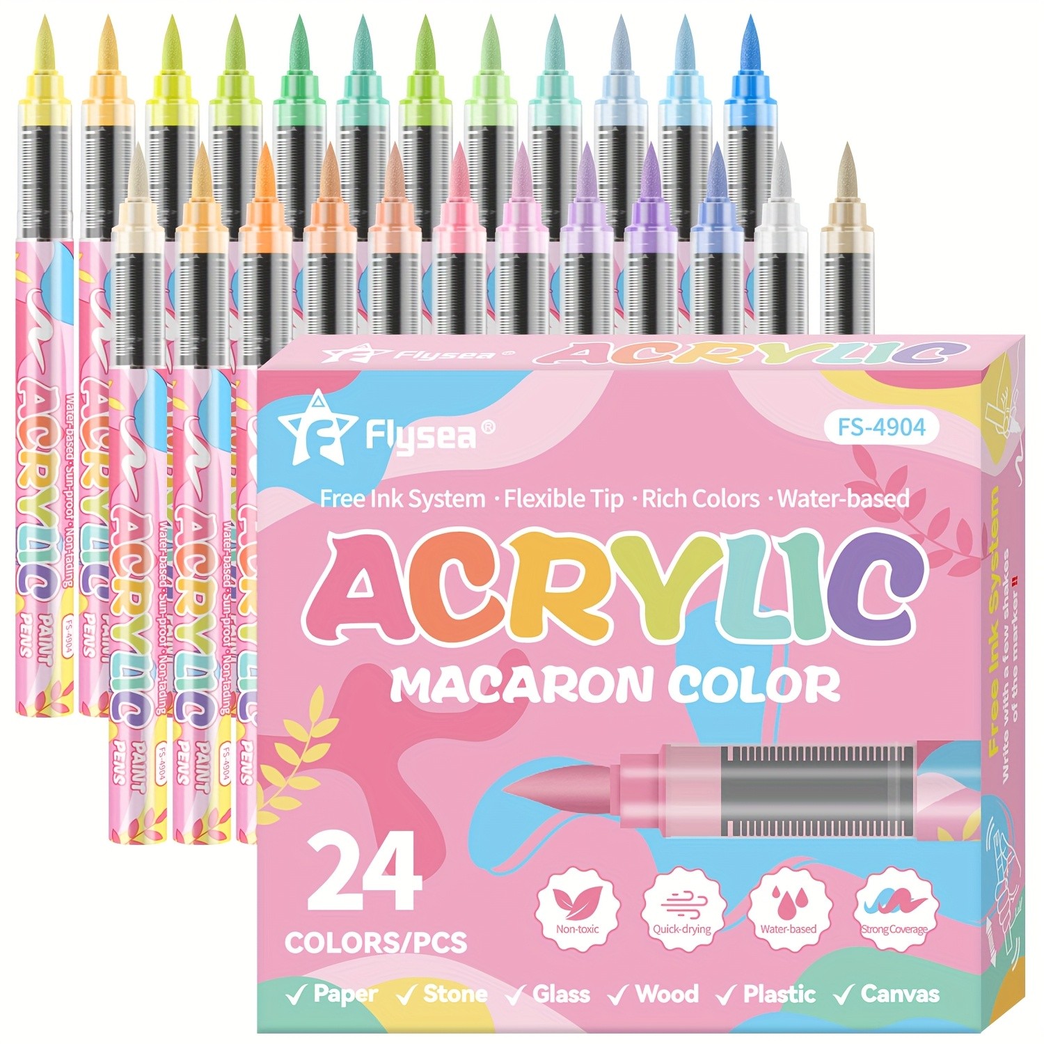 FLYSEA 24/36 Colors Acrylic Marker Set Vibrant Water-Based Brush Pens for Professional Painting & Creative Projects