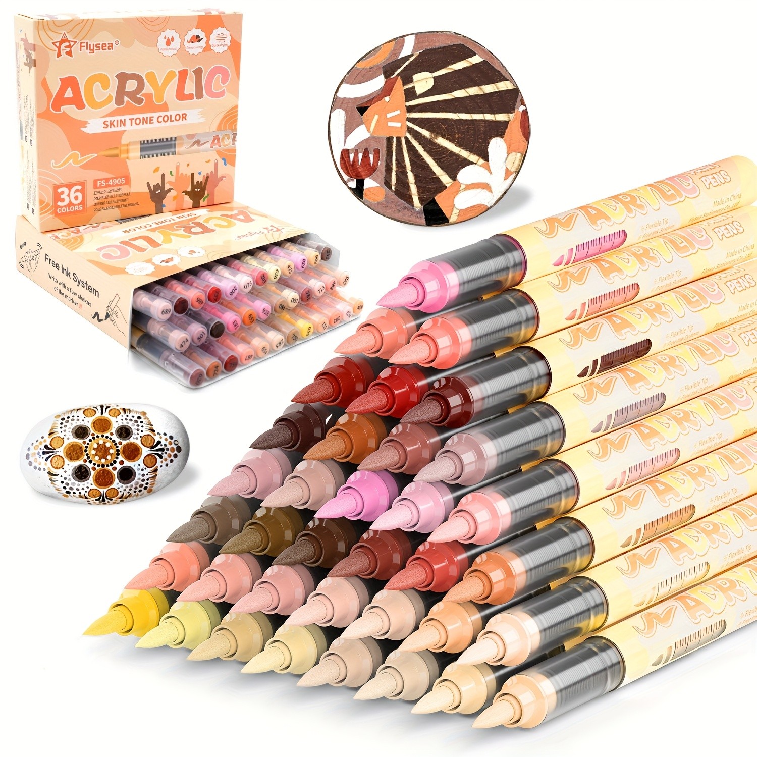 FLYSEA 24/36 Colors Acrylic Marker Set Vibrant Water-Based Brush Pens for Professional Painting & Creative Projects