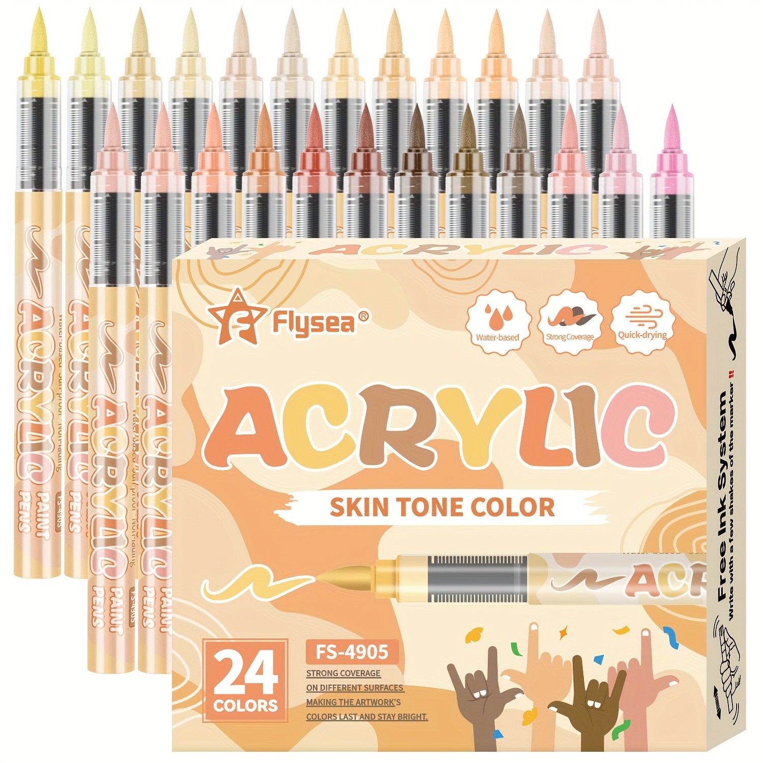 FLYSEA 24/36 Colors Acrylic Marker Set Vibrant Water-Based Brush Pens for Professional Painting & Creative Projects
