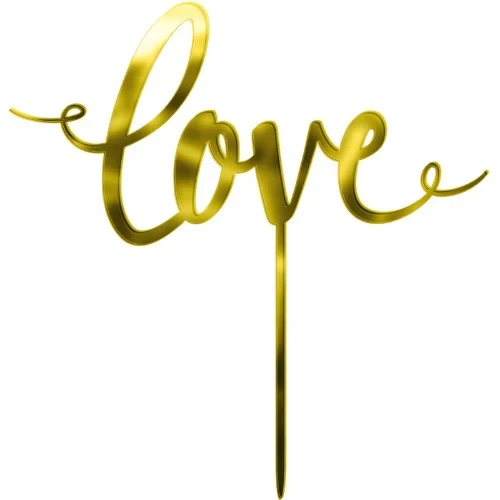 Cake Topper - Love Gold Mirrored Plastic