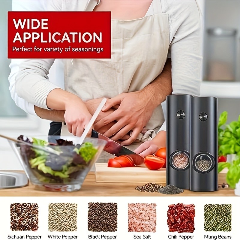 YUMIPLUS Electric Salt & Pepper Grinder Set Automatic Battery-Operated Mills with Adjustable Coarseness, One-Handed Use & LED Light