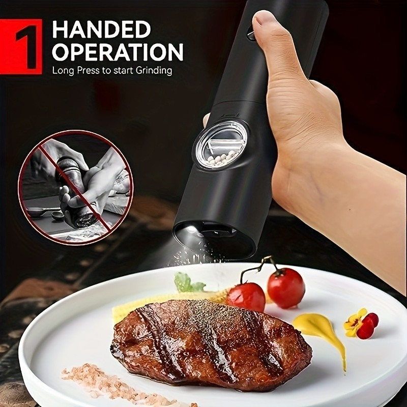YUMIPLUS Electric Salt & Pepper Grinder Set Automatic Battery-Operated Mills with Adjustable Coarseness, One-Handed Use & LED Light