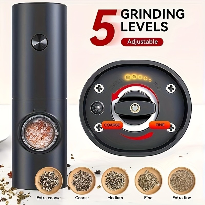 YUMIPLUS Electric Salt & Pepper Grinder Set Automatic Battery-Operated Mills with Adjustable Coarseness, One-Handed Use & LED Light