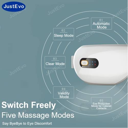 JustEvo Eye Massager Relaxing Eye Mask with Gentle Music, Warm Therapy & Wireless Comfort
