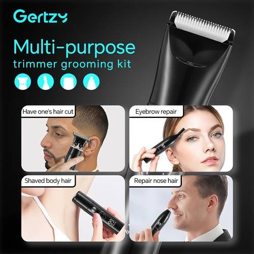 GERTZY Mens Electric Body Trimmer Set  Full Grooming Kit with Ceramic Blades, Nose Trimmer, Hair Clipper & USB Charging